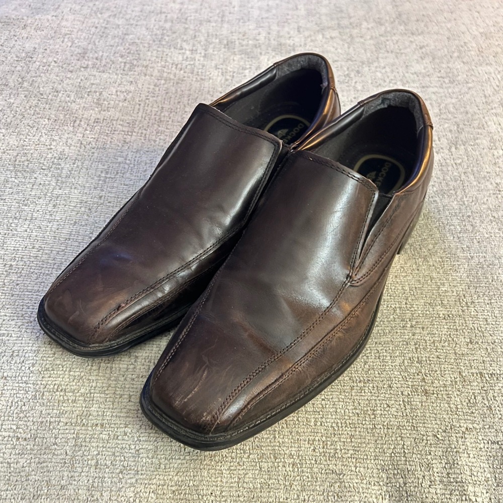 Dockers Mens Dark Brown Leather Square Toe Slip On Loafers Dress Shoes 13M